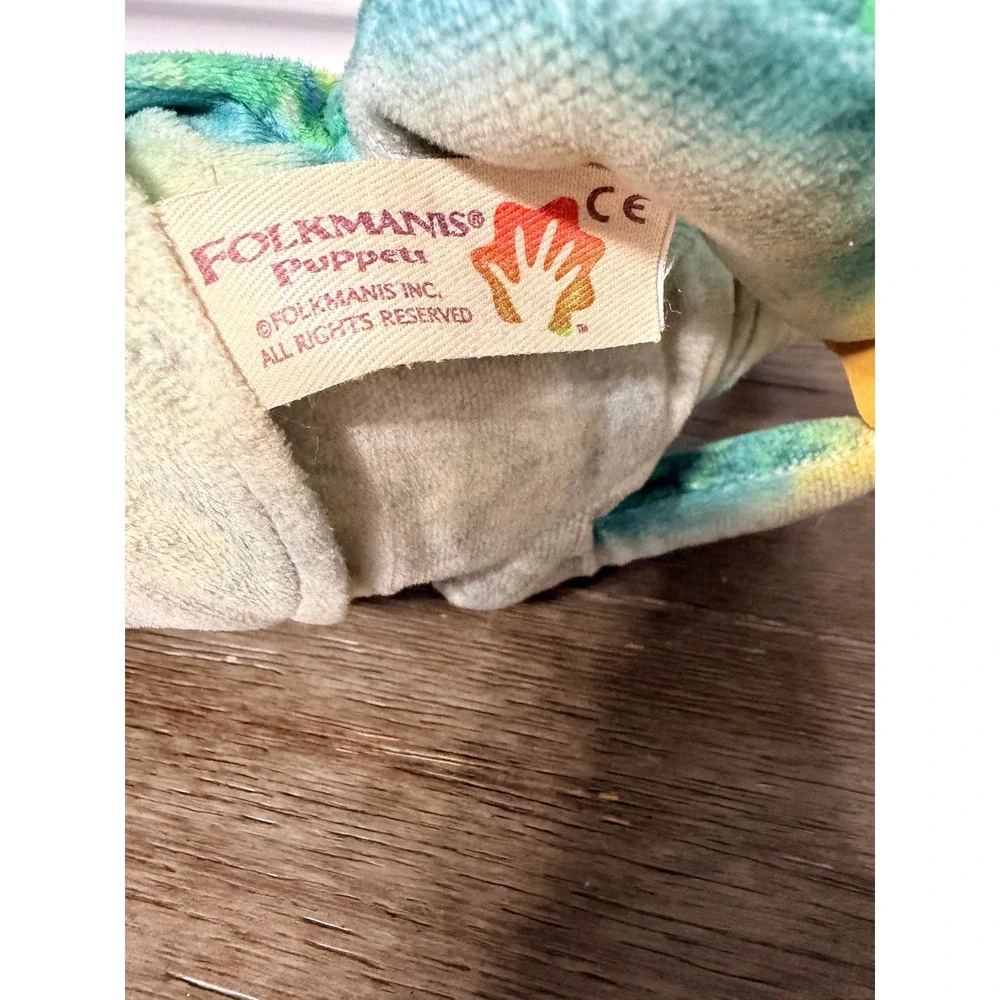 Folkmanis Collared Lizard Hand Puppet Green Yellow Blue Reptile Plush 12‎ inch